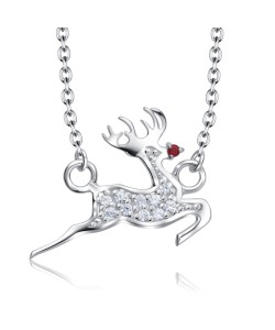  Christmas Reindeer Designed With CZ Silver Necklace SPE-5227